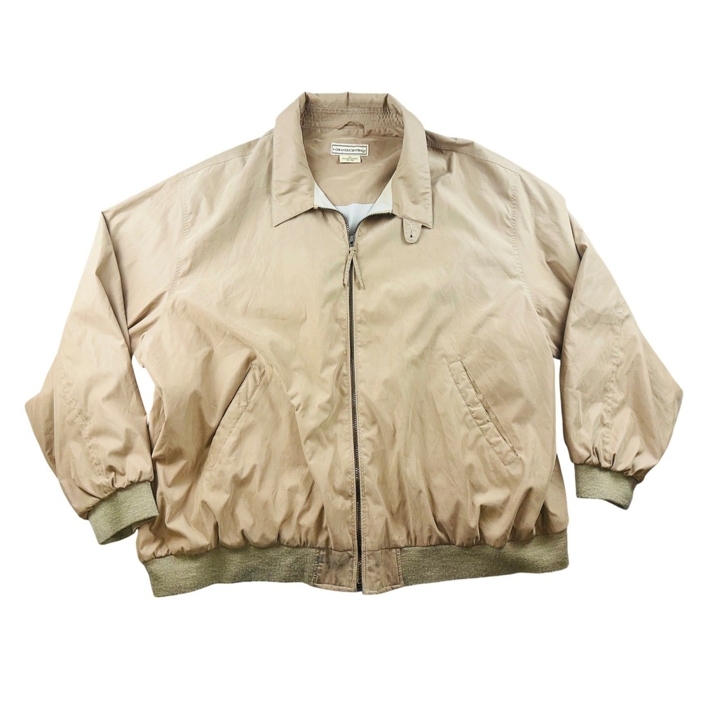Vintage Grande Central Bomber Jacket Men 5X Tan Full Zip Harrington Workwear